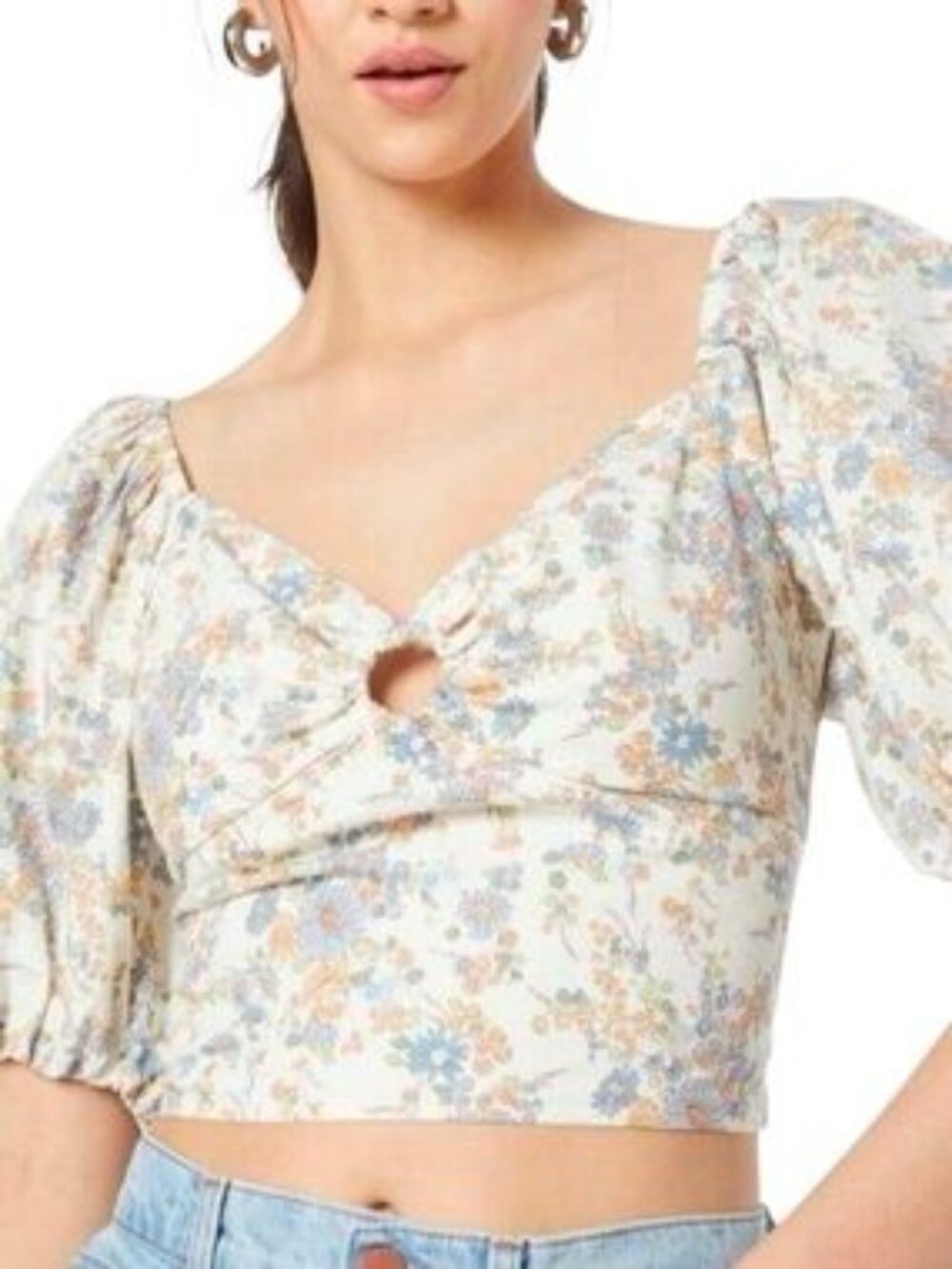 Abercrombie Floral Puff Sleeve Crop Top | Cottagecore Chic | Size M